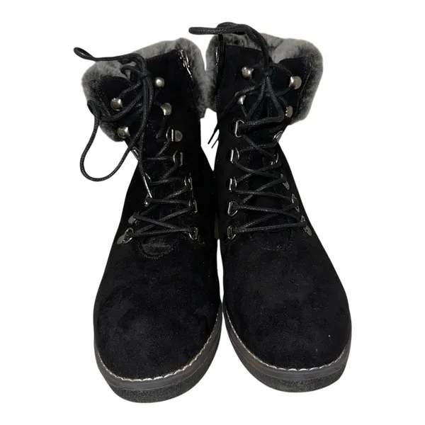 Boutique By Corkys Fox Bay Ankle Boots‎ Womens 9 Black Faux Suede Wedge Heel - Image 5
