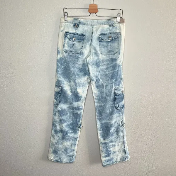 True People New York Vintage retro Denim Pants Tie-Dye y2k low rise Cargo Jeans - Image 2