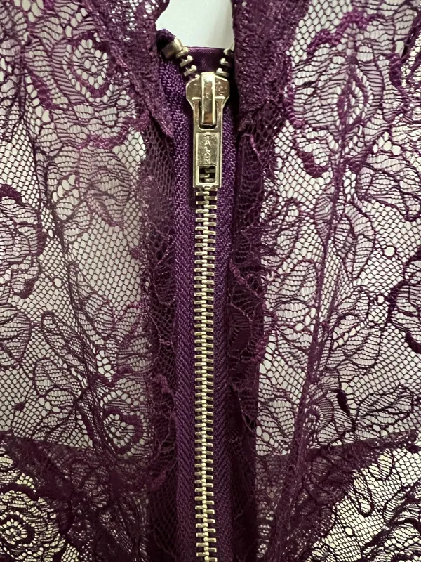 Purple Stretch Plunging Scalloped Lace Teddy - Image 6