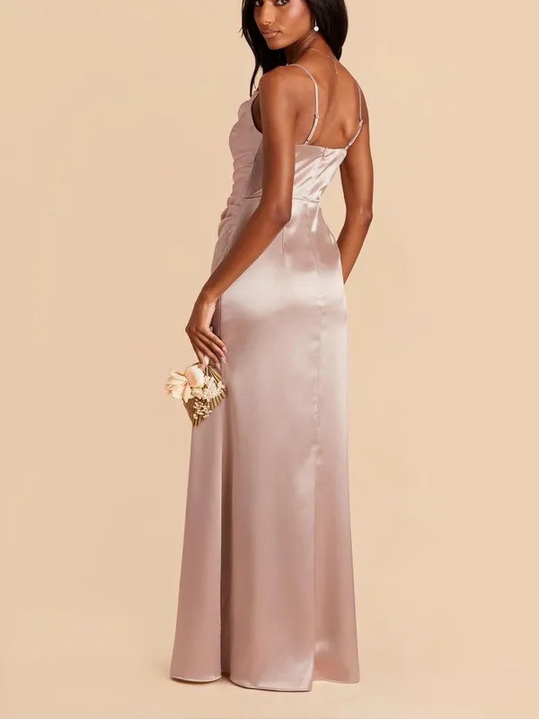 NWT Birdy Grey Lydia Bridesmaid Dress Shiny Satin Taupe XS - Image 2