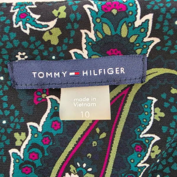 Tommy Hilfiger Womens Paisley Puff Sleeve Fit and Flare Dress Teal Pink Size 10 - Image 5