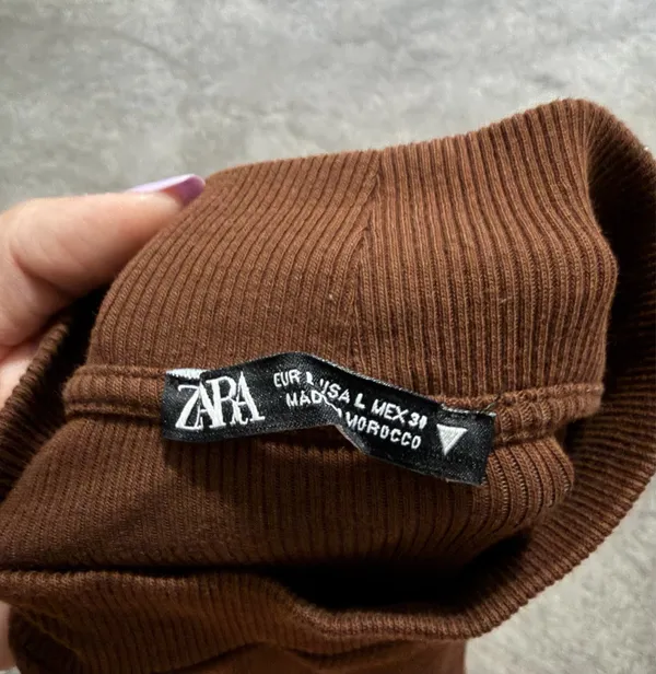 Zara Brown Ribbed Mockneck Tee - Image 4