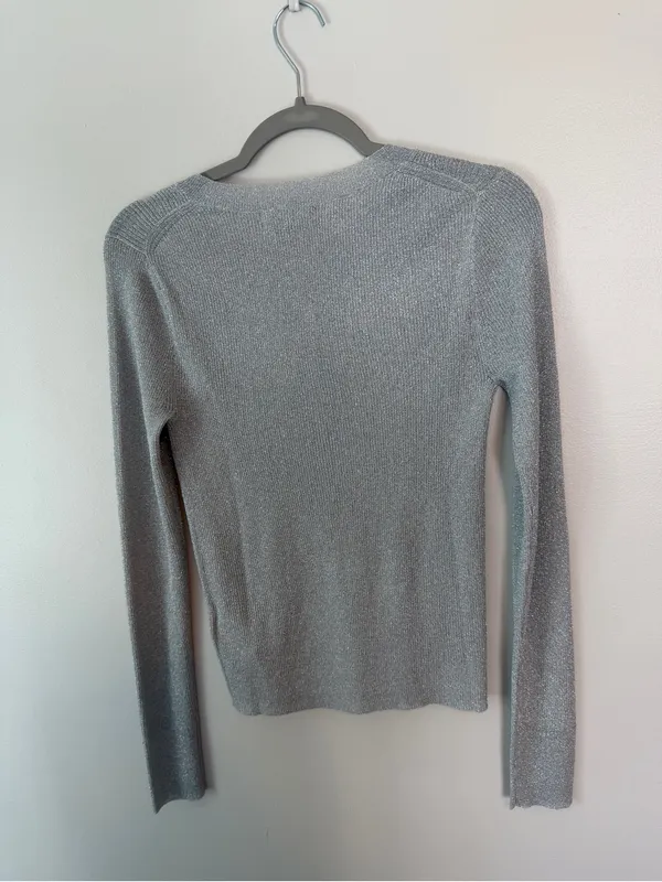 J.Crew Ribbed Henley Sweater Lurex NWT Silver Medium - Image 5