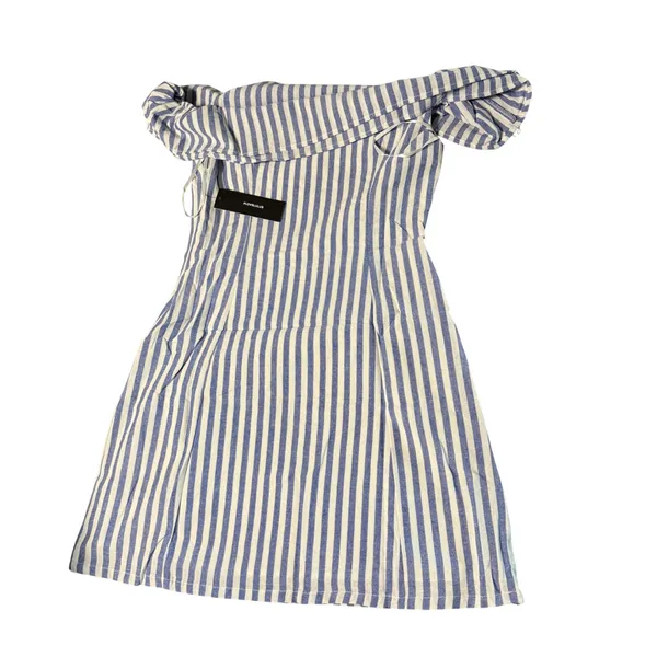 NWT Lulus Size Small‎ Seaside Skipper Blue Striped Off-The-Shoulder Mini Dress - Image 5