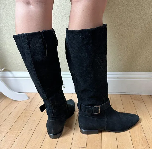 NINE WEST Black Suede Flat Riding Boot Size 8.5M Pointed Toe - Image 7