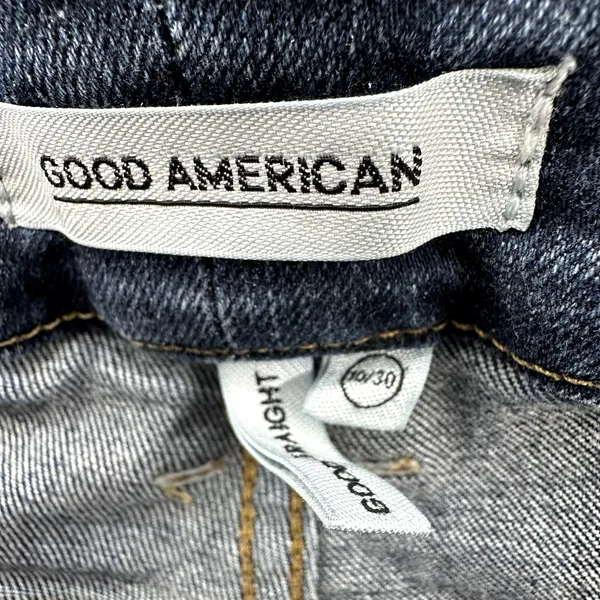 Good American Good Straight Jeans Frayed High Rise Whiskered Distressed Blue 10 - Image 3