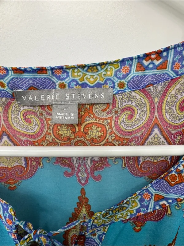 Valerie Stevens Turquoise Paisley Medallion Sheer Blouse with Purple Accents - Image 2