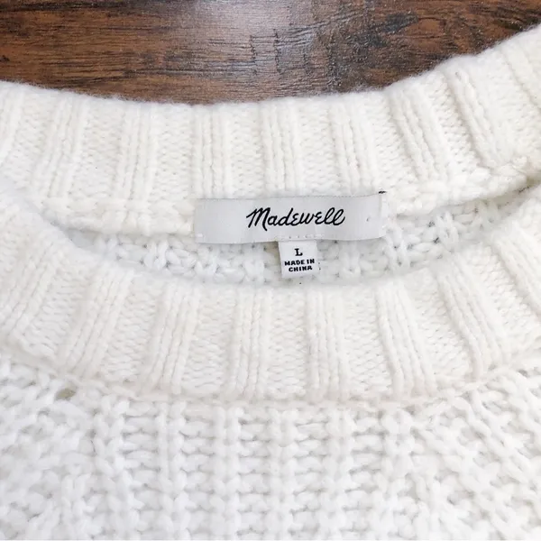 Madewell • Everett Rib-Play Pullover Sweater cream chunky cable knit alpaca - Image 4