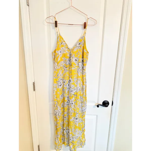 Bardot Floral Midi Dress Womens‎ 8/M Yellow Lace Up Boho Summer Tropical V-Neck - Image 4