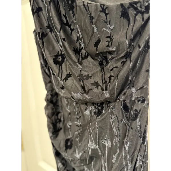 Hutch Black Velvet Burnout Floral One Shoulder Ruched Midi Small S - Image 2