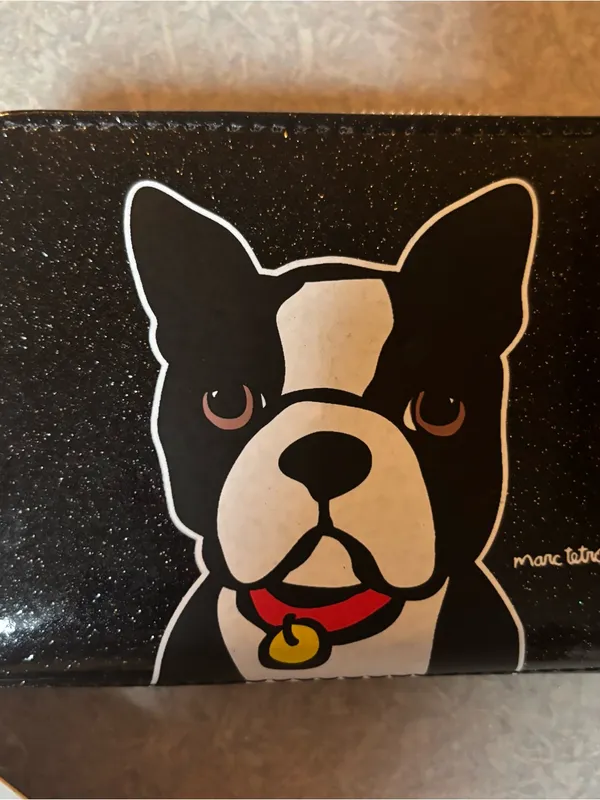 NEW Marc Tetro Black Sparkle Boston Terrier Dog Zip Around Preppy Wristlet Small - Image 2