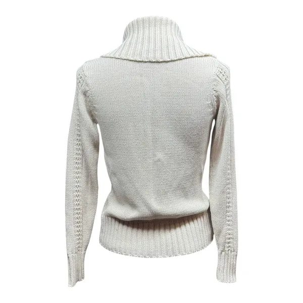 Harley-Davidson Full Zip Shawl Neck Sweater Cream Silver Sparkle Small - Image 5