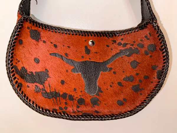 NEW Handmade Dyed Cowhide Leather Cossbody Purse Steer Cow Rust Western Orange - Image 3
