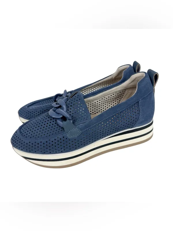NYDJ Fern‎ Blue Suede Perforated Platform Loafers Chain Size 9 - Image 4