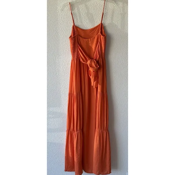 Lush Clothing Women's Maxi Dress Tie Back Size Small Orange Adjustable Straps Tiered Boho - Image 6