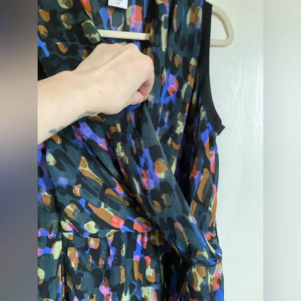 *CAbi Flaunt Faux Wrap Black Multicolor Abstract Pattern Tank Blouse #Gr - Image 8
