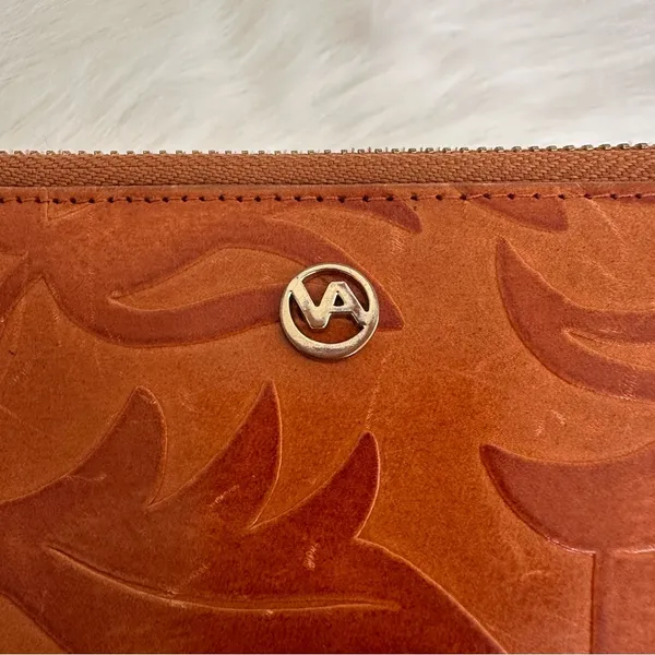 Valentina Italy Embossed Genuine Leather Floral Zip Around Wallet - Image 5