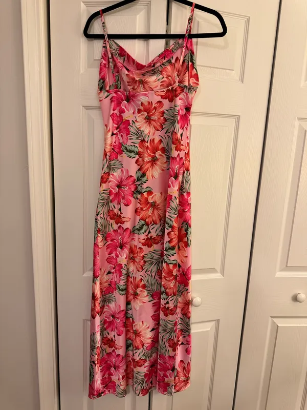 Paper Heart floral midi dress cowl neck with slit - Image 2