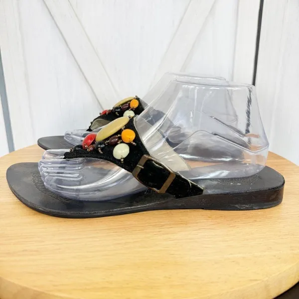 Naughty Monkey Suede Beaded Boho Thong Sandals Black‎ 8.5 - Image 4