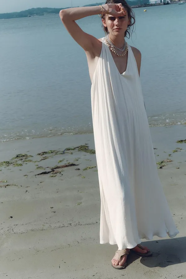 Zara Flowy Halter Maxi Dress in Soft Cream - Image 6
