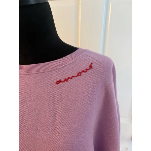 Pilcro Crewneck Sweatshirt Amour/Red Heart Embroidery Pink Sz. Medium Anthro NEW - Image 3