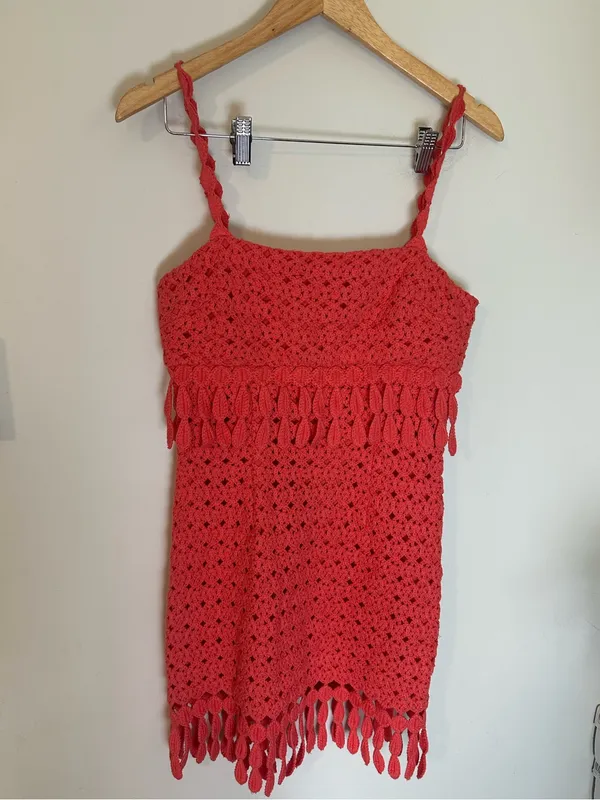 Saylor Tuckernuck Caitriona Fringe Minidress coral small - Image 2
