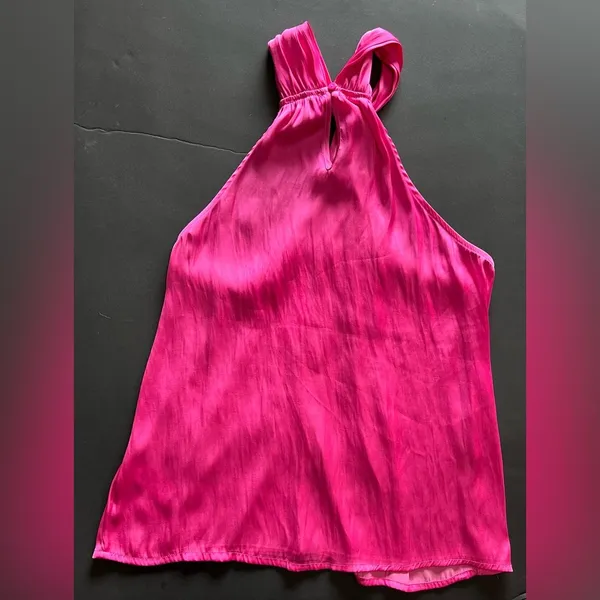 SINCERELY JULES Halter Neck Hot Pink Satin Tank Top Women’s Sz M EUC - Image 2