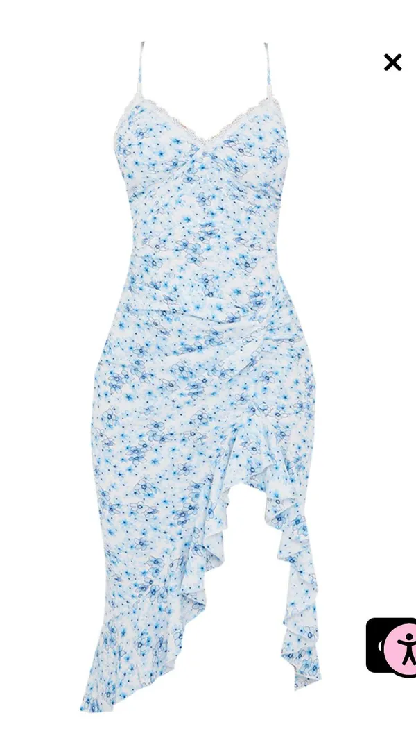 Pretty Little Thing Blue Floral Print Lace Up Midi Dress - Image 4