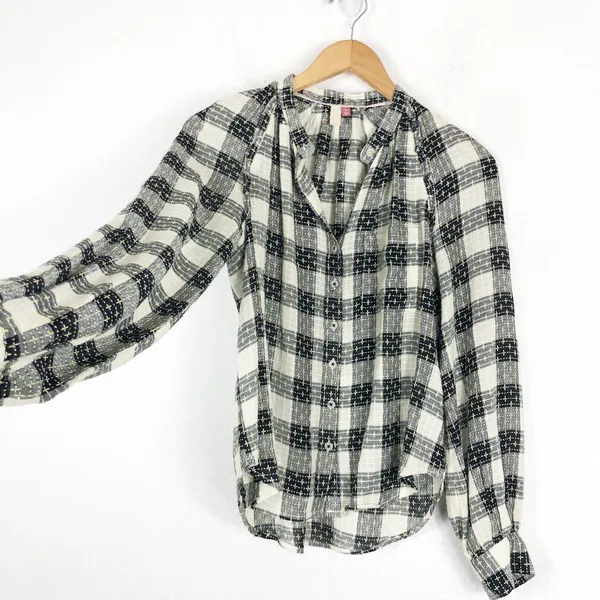 Anthropologie Pilcro Breezy Plaid Buttondown Top XS Check Textured Grunge Emo - Image 10