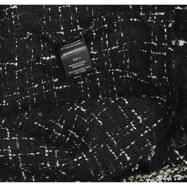 NWT Trixxi Fringe-Trim Boucle Sleeveless Faux Pocket Tweed Dress Black / White S - Image 12