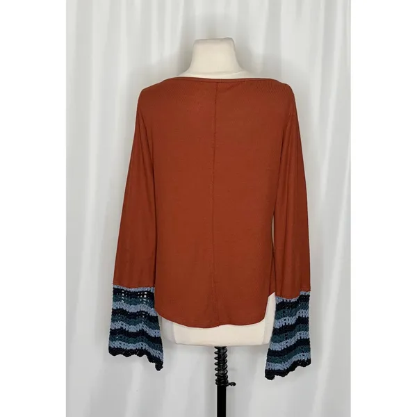 Anthropologie PILCRO Crochet Cuffed Thermal Top Cedar Pullover Stripes Small - Image 9