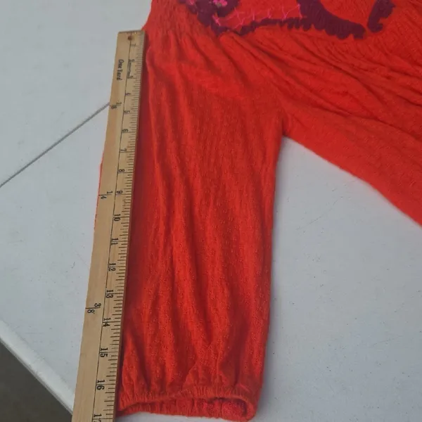 Free People Red Long Sleeve Embroidered Peasant Top - Image 11