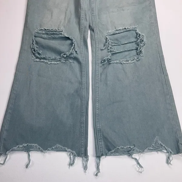 Vervet 90s Vintage High Rise Distressed Crop Wide Leg Jeans Green-Grey Size 27 - Image 4