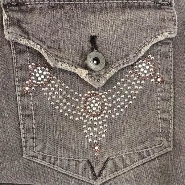 L.E.I. Denim Jeans Grey Wash Juniors 14 Low Rise Hiphugger Bootcut Stretch Belt - Image 5