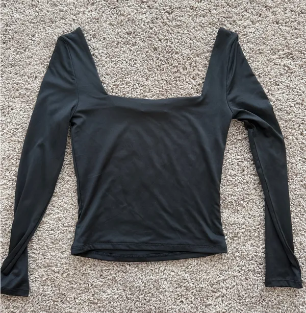 Workshop Black Long Sleeve Square Neck Top - Image 3