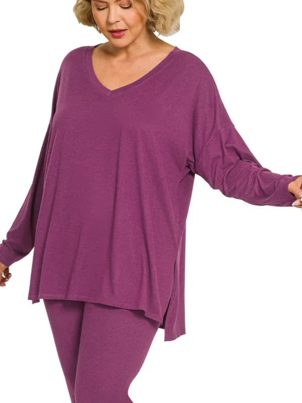 New!Plus Size Plum V-Neck Loungeset Top & Leggings - Size 3X - Image 3