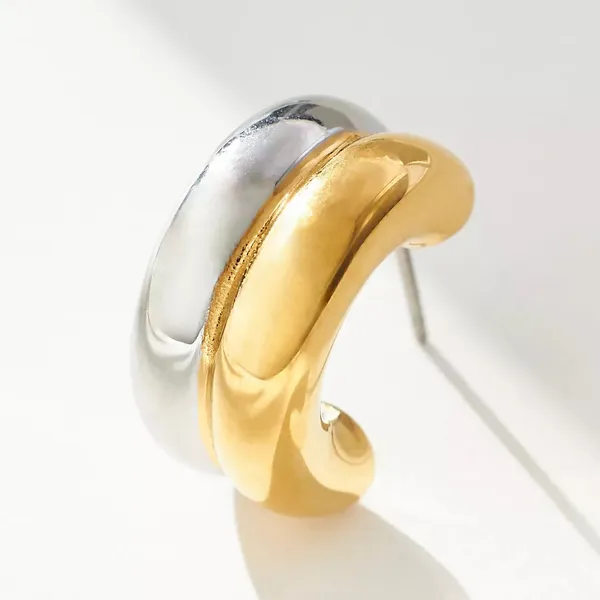 Anthropologie Mixed Metal Half Hoop Earrings - Image 2