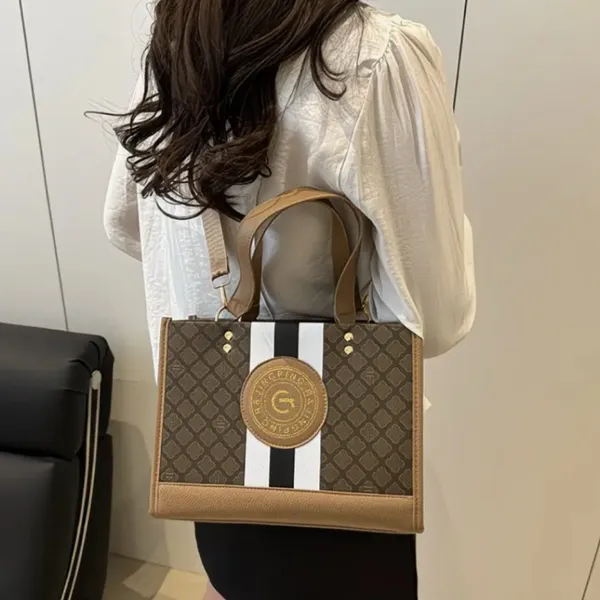Monogram Stripe Tote Bag G Logo Medallion Top Handle Crossbody Shoulder Bag NIP - Image 3