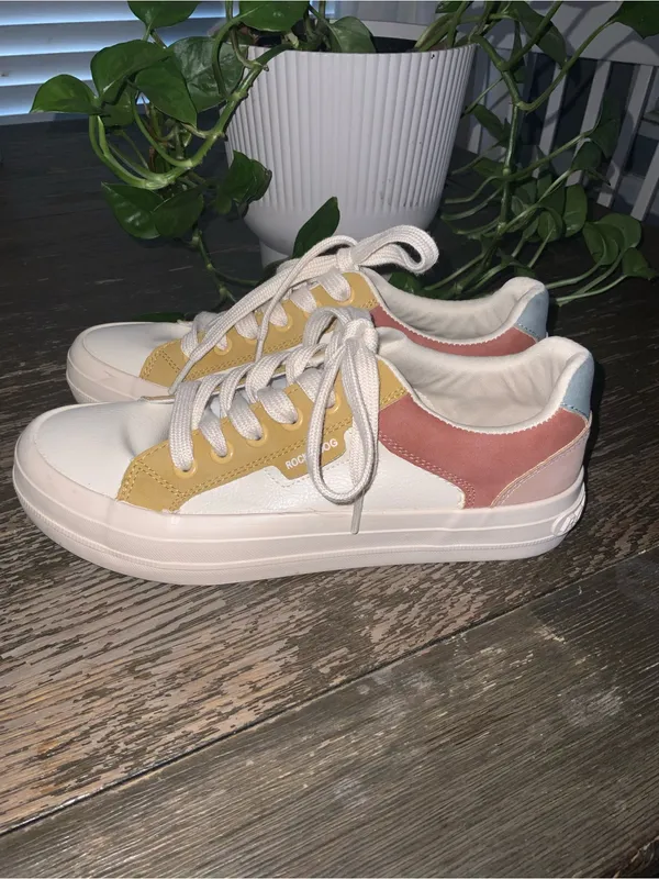 Rocket Dog White Sneakers with Yellow and Pink Panels Size 6 - Image 6