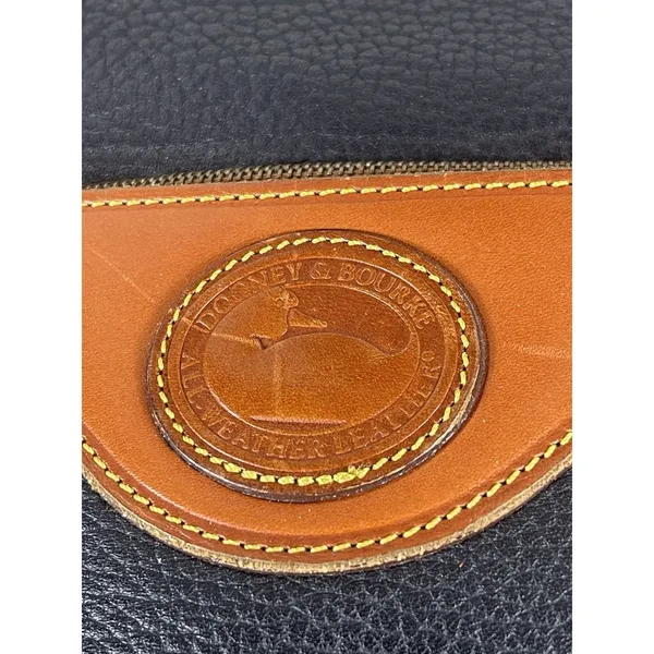 Dooney & Bourke AWL Navy Brown Pebbled Leather Top Handle Satchel Purse Bag 90s - Image 11