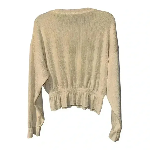 Zara‎ Cream Ribbed Peplum Sweater, Small - Image 2