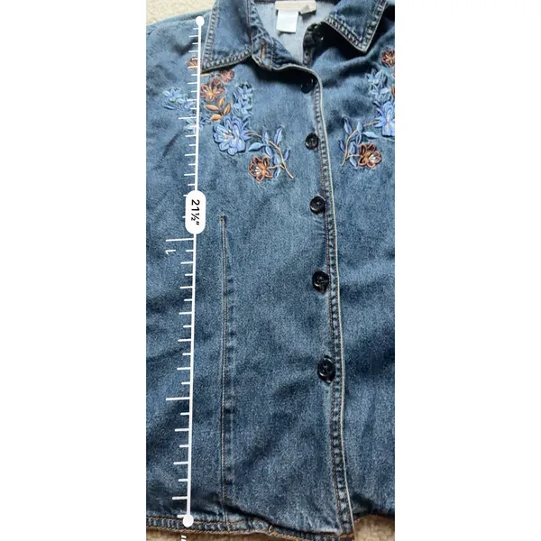 Coldwater Creek Floral Embroidered Denim Button Up Shirt Women’s 12 P - Image 5