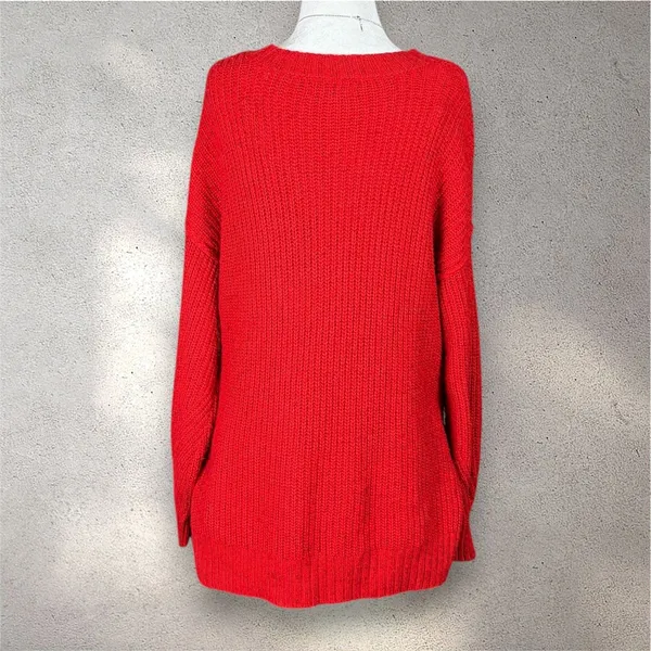 American Eagle Knit Crewneck Sweater Women's XXS Red Oversized Cozycore Academia - Image 2