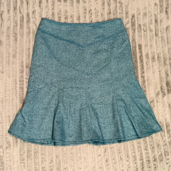 Ann Taylor Loft Teal Blue Wool Silk Blend Tweed Flared A-Line Skirt Size 10 - Image 2