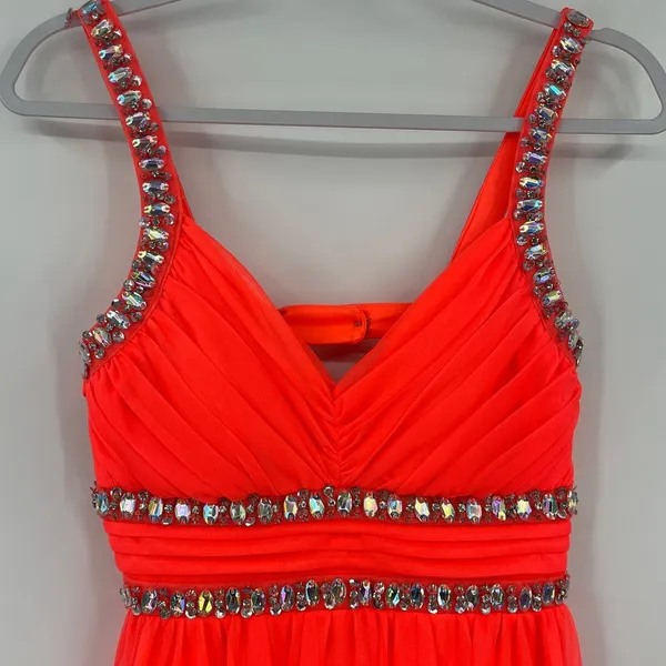 Sequin Hearts Y2K Neon Rhinestone Dress Sz 5 Prom Coral Pageant Bling Glam HOCO - Image 3