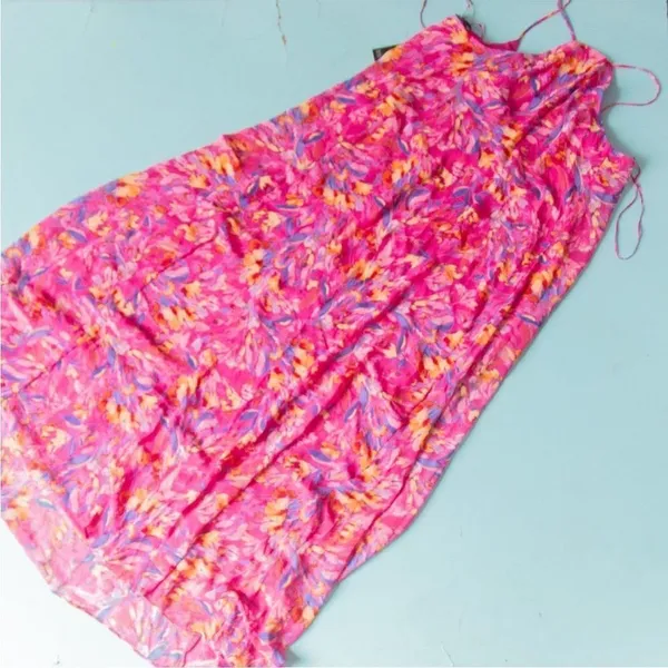 NEW Nicole Miller NY Hot Pink Floral Print Sleeveless Maxi Shift Dress Size XL - Image 9