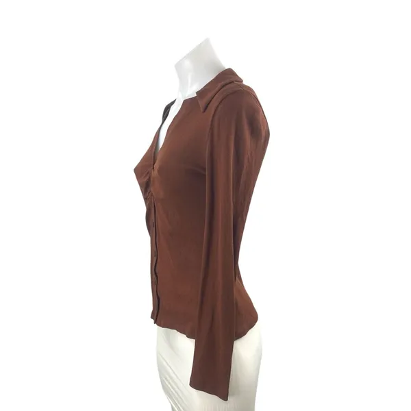 Madewell Women's Brown Collared Long Sleeve Button Down Tee T-Shirt Blouse Top S - Image 2