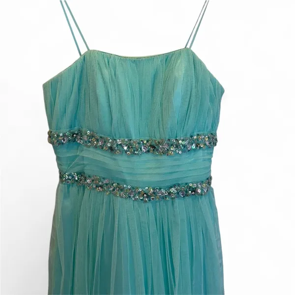 Morgan & Co‎ Turquoise Green Strapless Formal Prom Dress Juniors Sz 1/2 Sequin - Image 3