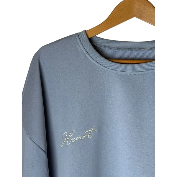 Dazy Plus Sweatshirt Women 3XL Blue NWT Bow Heart Embroidered Oversized Pullover - Image 7