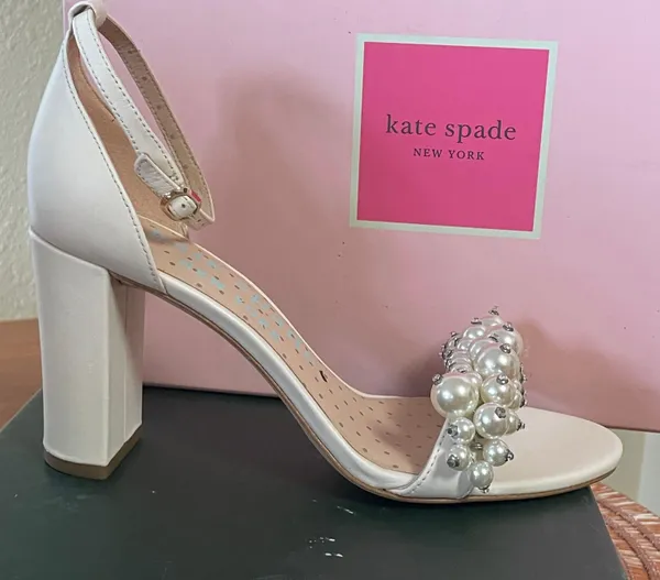 Kate Spade NIB Rosa Pearly Stud Ankle-strap Block Heels Ivory Parchment Size 6.5 - Image 7